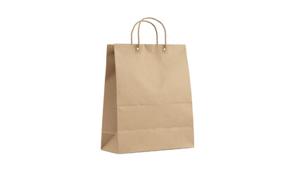 Brown paper bag with handle, transparent isolated png