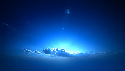 Fototapeta premium Serene twilight sky, vibrant blue hues, fluffy clouds illuminated from below, peaceful atmospheric scene, perfect for desktop backgrounds or design projects.