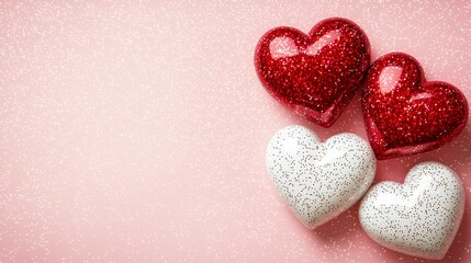 Fototapeta premium Valentine's Day Celebration with Glittery Hearts Romantic Setting Decorative Imagery Festive Atmosphere Love Concept