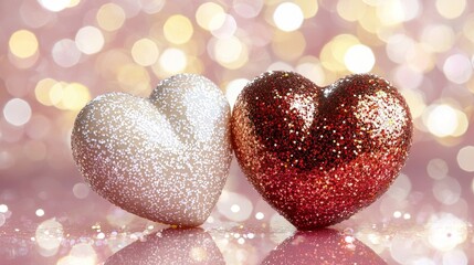 Fototapeta premium Valentine’s Day Celebration with Glittery Hearts Romantic Ambiance Visual Display Soft Lighting Aesthetic Appeal for Love Enthusiasts