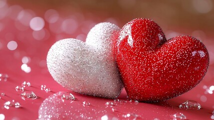Obraz premium Valentine's Day Celebration with Glittery Red and Silver Hearts Romantic Environment Close-up View Festive Decor