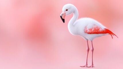 A graceful flamingo stands against a soft pink background.