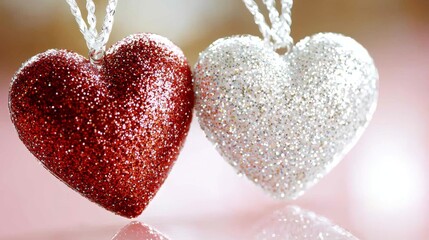 Fototapeta premium Valentine's Day Sparkling Hearts Celebration Romantic Setting Decorative Content Glittery Atmosphere Close-Up View Love Concept