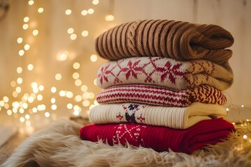 Fabrics in a warm environment. Glittering festive background.