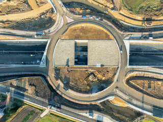 Traffic circle in Zielonki, Krakow, Poland, under construction. Junction on Northern part of...