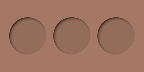 Three of abstract 3 dimension circle frame paper cut on mocha mousse background.