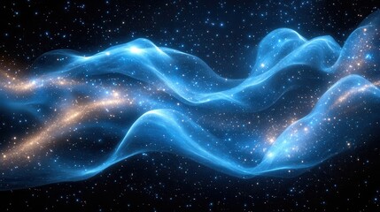 Fototapeta premium Abstract blue wave of stars and stardust on black background