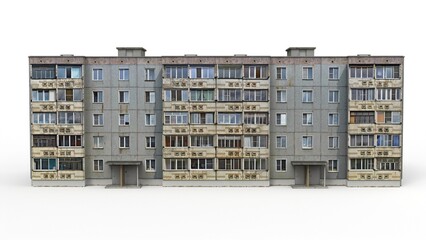 3D rendering of an old building on a white background

