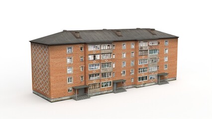3D rendering of an old building on a white background
