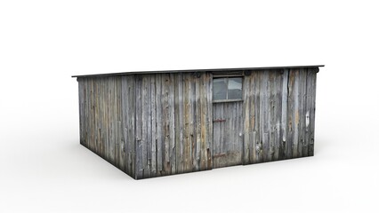 3D rendering of an old building on a white background
