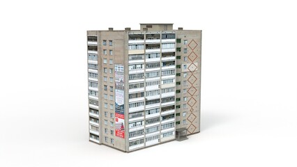 3D rendering of an old building on a white background
