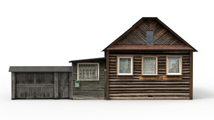 3D rendering of an old building on a white background
