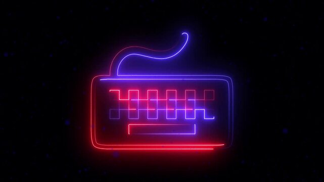 Glowing Computer keyboard icon glowing neon red blue color animation on  black background.4k video animation concept.