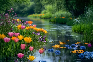 Spring river flowers