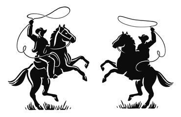 American cowboy with lasso on horse. Ranch, cattle breeding, rodeo symbol or emblem. Silhouette vector illustration