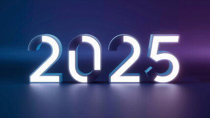 2025 text 
A 3D render of the text "2025" in a modern, futuristic style. The text is white and has a glowing effect. The background is a dark blue