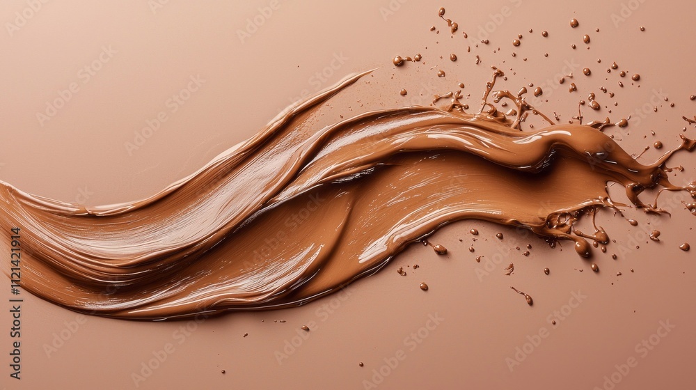 Poster Rich mocha mousse brown fluid cascades alluringly, creating soft waves and delicate splatters. This elegant display brings dessert artistry to life, evoking warmth and decadence