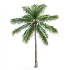 A tall palm tree with lush green fronds, set against a plain background, symbolizing tropical environments and natural beauty.