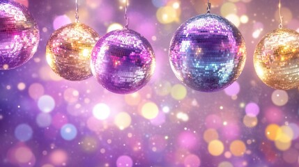 Obraz premium Shimmering Colorful Disco Balls Hang for New Year's Eve Party and Festive Celebration Theme.