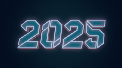2025 text 
A 3D render of the text "2025" in a stylized font. The text is in a futuristic, cyberpunk style with sharp angles and a neon glow.