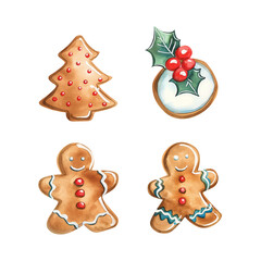 Fototapeta premium Gingerbread coocies vector festive set