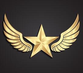 winged star 3d golden military symbol