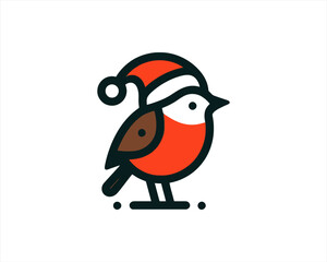 Christmas Robin Bird Santa Claus Cap Logo Design Icon Vector Illustration. Merry Christmas