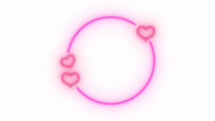 valentines day hearts and circle frame neon lights  isolated on transparent background, png  romantic love overlay social media design element  © AIDIN