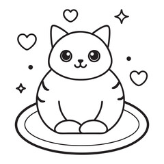 Adorable Black and White Cat Outline with Heart and Sparkles for Creative Use