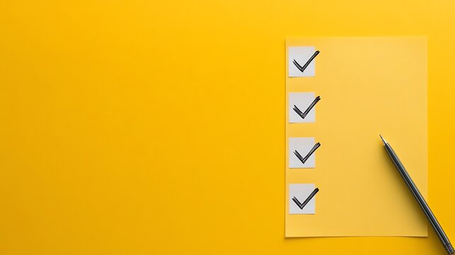 A checklist with check marks on a yellow background.