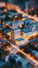 Obraz premium Miniature City Skyline at Night with Illuminated Buildings