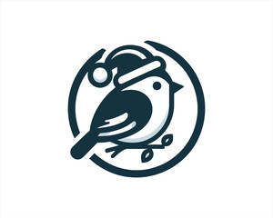 Christmas Robin Bird Santa Claus Cap Logo Design Icon Vector Illustration. Merry Christmas