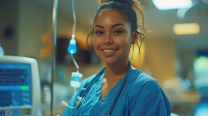 Nurse preparing a patient for an IV while explaining the procedure calmly and professionally 