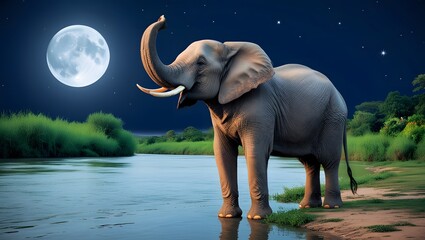 Majestic Elephant Raising Its Trunk, generative AI