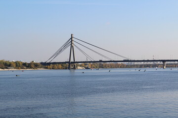 Walk through autumn Obolon. Northern Bridge in Kyiv