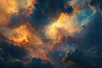 Fototapeta premium Cosmic Nebula with Swirling Clouds and Stars