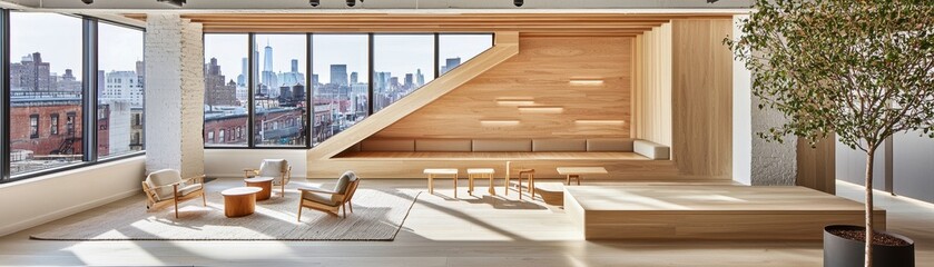 Modern Office Lounge with City View.