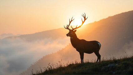 Majestic Stag Standing Proudly On A Misty Hillside