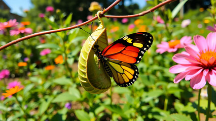 A Colorful Butterfly Emerging From Its Chrysalis
