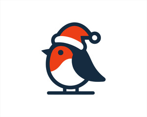 Christmas Robin Bird Santa Claus Cap Logo Design Icon Vector Illustration. Merry Christmas