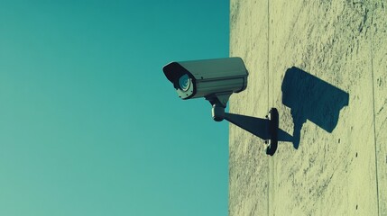 Security Camera Mounted on a Wall with Clear Sky Background