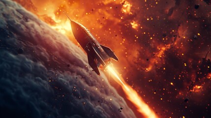 House rocket flying in space illustration