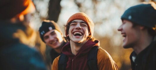 Joyful Friends Sharing Laughter in Autumnal Setting