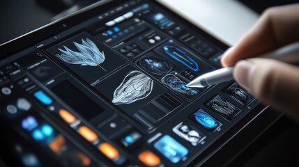 Obraz premium Digital Art Creation: Stylus on Tablet Interface