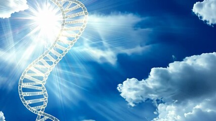 DNA helix illuminated by sunlight against a blue sky with clouds - Powered by Adobe