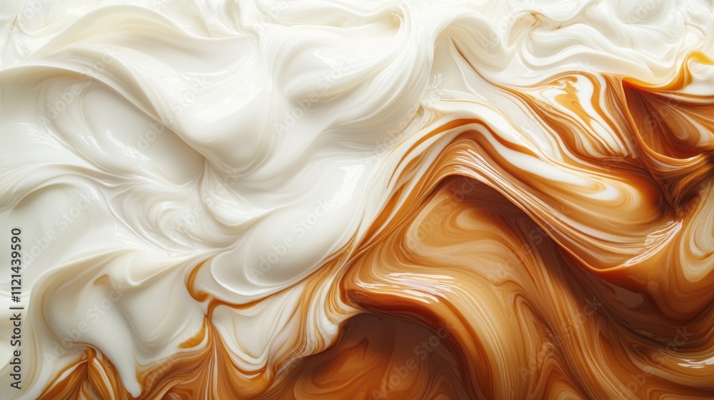 Poster A captivating display of swirling liquid textures blends rich browns and creamy whites, creating a dynamic and artistic visual delight
