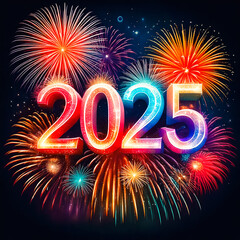 Fireworks with - Happy New Year 2025 - background 