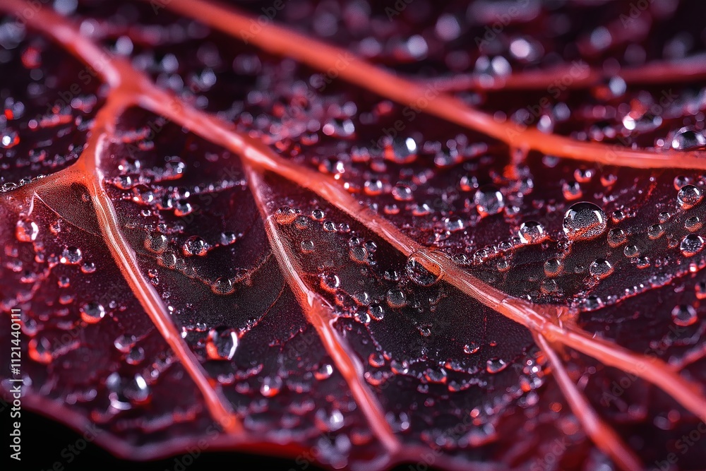 Poster A zoomed-in view of water droplets on a leaf, creating a natural dotted pattern