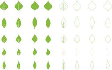 Set of green leaf icons. Leaf Shapes Collection ecology nature element eco, bio, Environment, vegan labels flat and line vector. Trees and plants Leaves isolated on transparent background.