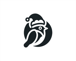 Christmas Robin Bird Santa Claus Cap Logo Design Icon Vector Illustration. Merry Christmas